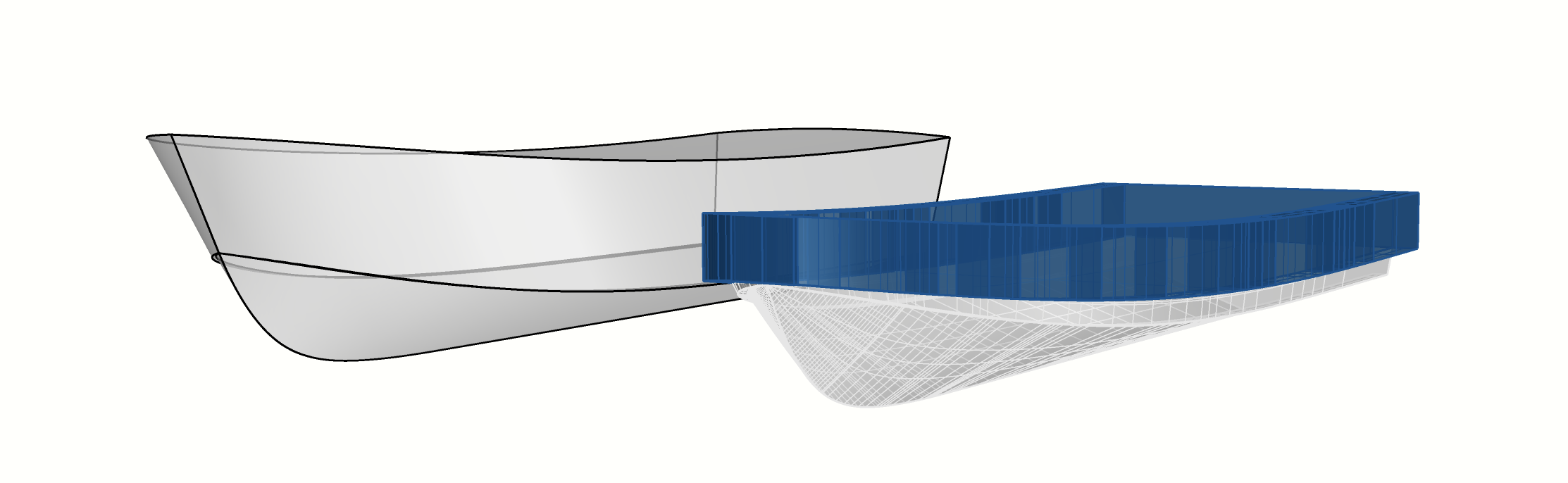 Original hull and the redesigned hull with the collar added